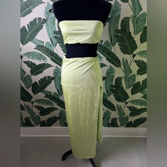 Superdown Karolyna Maxi Skirt Set Neon Citron Size M - Picture 4 of 10